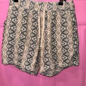 Zara Womens Small Geometric Aztec Print Knit Shorts Green Tan Drawstring Boho